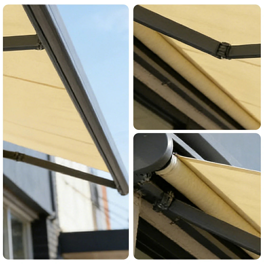 SOLARA Electric Retractable Awning Black Frame Remote Control Waterproof Aluminium 300/400/500cm Patio Balcony Outdoor Use - Beige