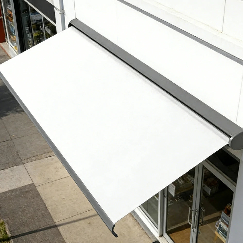 SOLARA Electric Retractable Awning Black Frame Remote Control Waterproof Aluminium 300/400/500cm Patio Balcony Outdoor Use - White