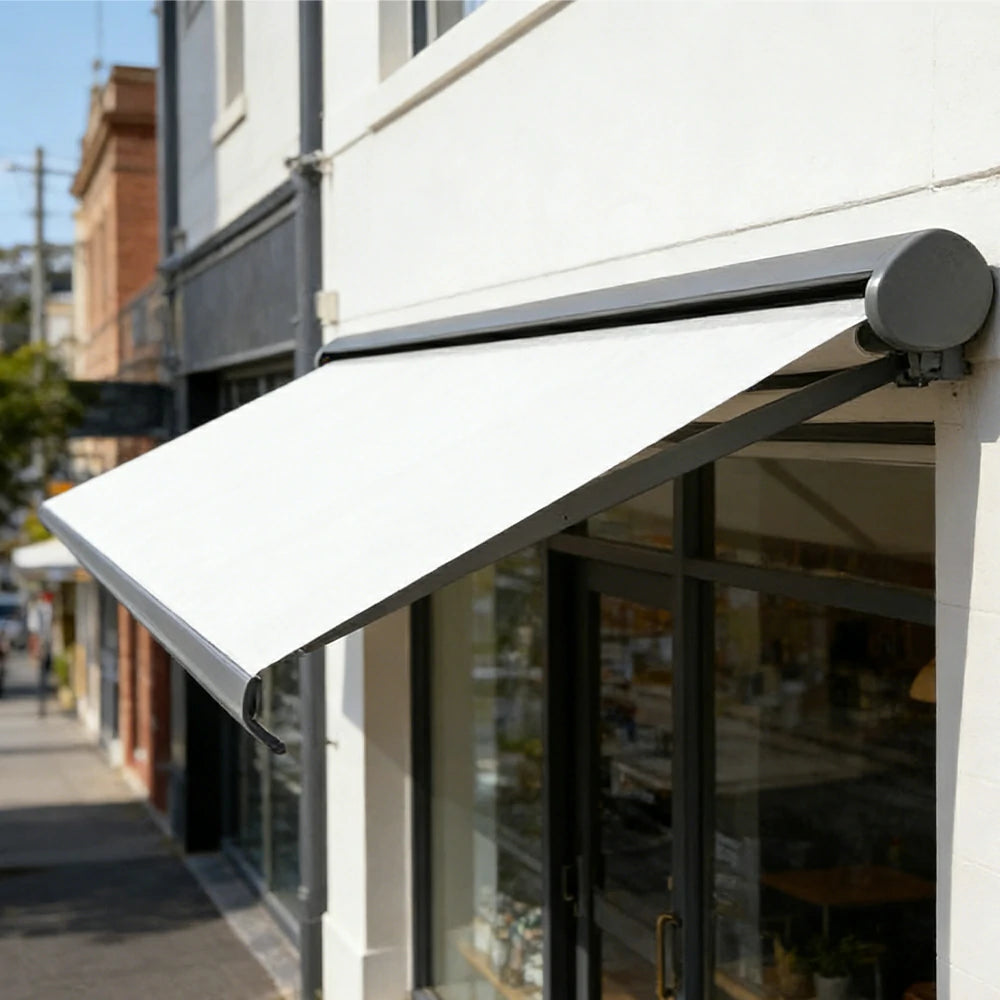 SOLARA Electric Retractable Awning Black Frame Remote Control Waterproof Aluminium 300/400/500cm Patio Balcony Outdoor Use - White