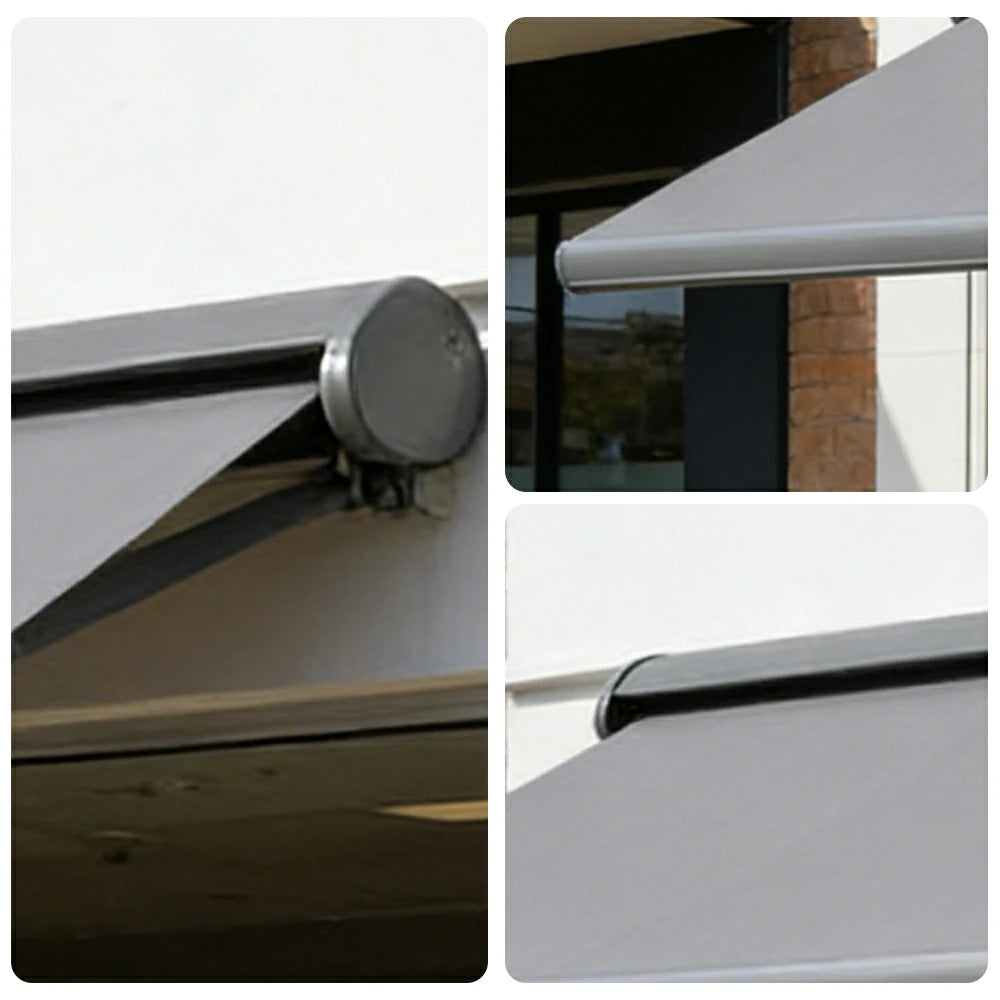 SOLARA Electric Retractable Awning Black Frame Remote Control Waterproof Aluminium 300/400/500cm Patio Balcony Outdoor Use - Grey