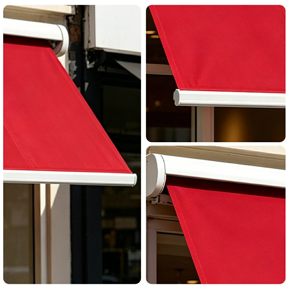 SOLARA Electric Retractable Awning White Frame Remote Control Waterproof Aluminium 300/400/500cm Patio Balcony Outdoor Use - Red