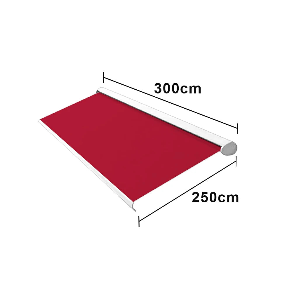 SOLARA Electric Retractable Awning White Frame Remote Control Waterproof Aluminium 300/400/500cm Patio Balcony Outdoor Use - Red