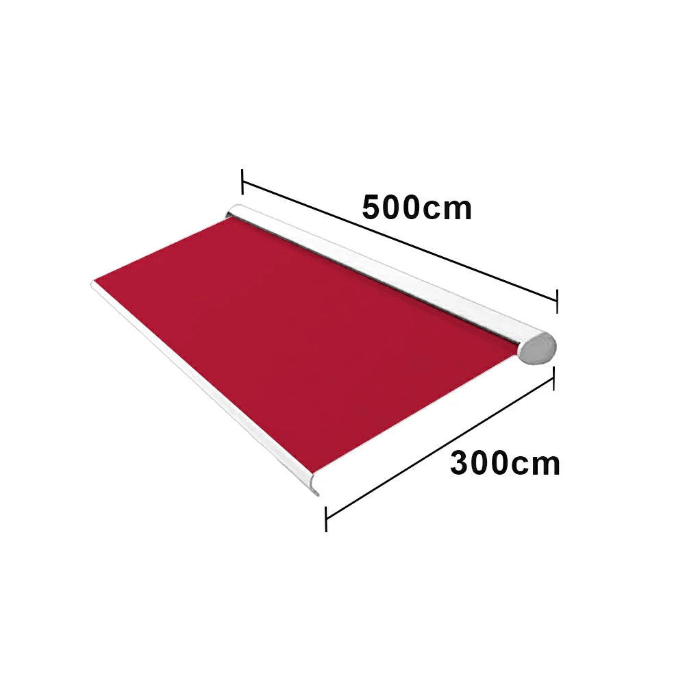 SOLARA Electric Retractable Awning White Frame Remote Control Waterproof Aluminium 300/400/500cm Patio Balcony Outdoor Use - Red