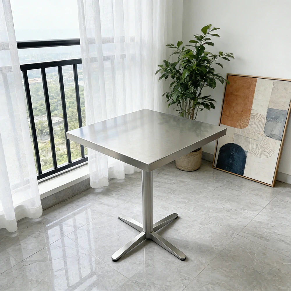 SOLARA Stainless Steel Thick Edge Square Table Heavy Duty Stable Frame Multi-Size 50/60/80cm for Kitchen Café Dining