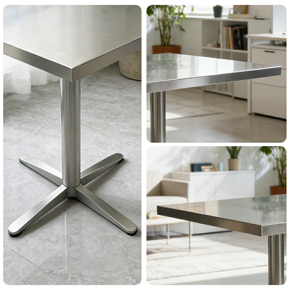 SOLARA Stainless Steel Thick Edge Square Table Heavy Duty Stable Frame Multi-Size 50/60/80cm for Kitchen Café Dining