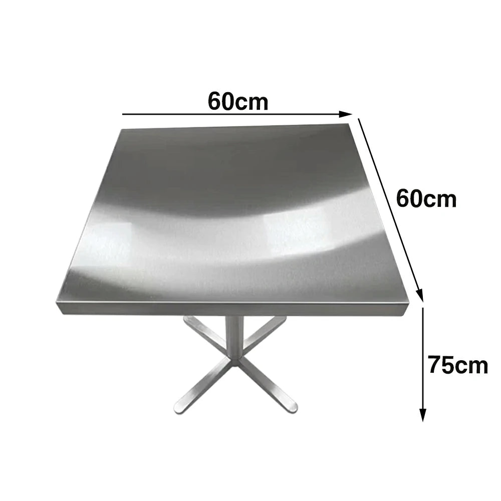 SOLARA Stainless Steel Thick Edge Square Table Heavy Duty Stable Frame Multi-Size 50/60/80cm for Kitchen Café Dining