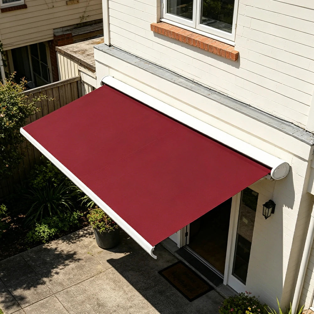 SOLARA Electric Retractable Awning White Frame Remote Control Waterproof Aluminium 300/400/500cm Patio Balcony Outdoor Use - Wine