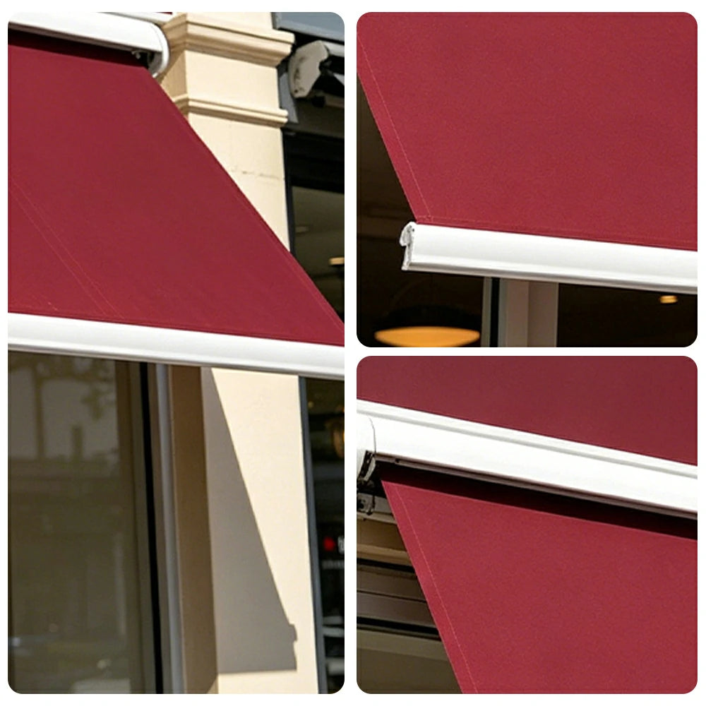 SOLARA Electric Retractable Awning White Frame Remote Control Waterproof Aluminium 300/400/500cm Patio Balcony Outdoor Use - Wine