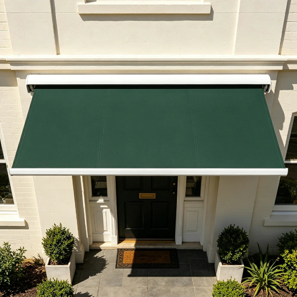 SOLARA Electric Retractable Awning White Frame Remote Control Waterproof Aluminium 300/400/500cm Patio Balcony Outdoor Use - Dark Green
