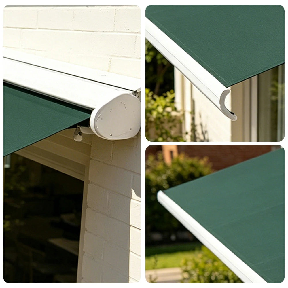SOLARA Electric Retractable Awning White Frame Remote Control Waterproof Aluminium 300/400/500cm Patio Balcony Outdoor Use - Dark Green