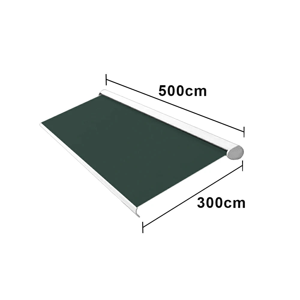 SOLARA Electric Retractable Awning White Frame Remote Control Waterproof Aluminium 300/400/500cm Patio Balcony Outdoor Use - Dark Green