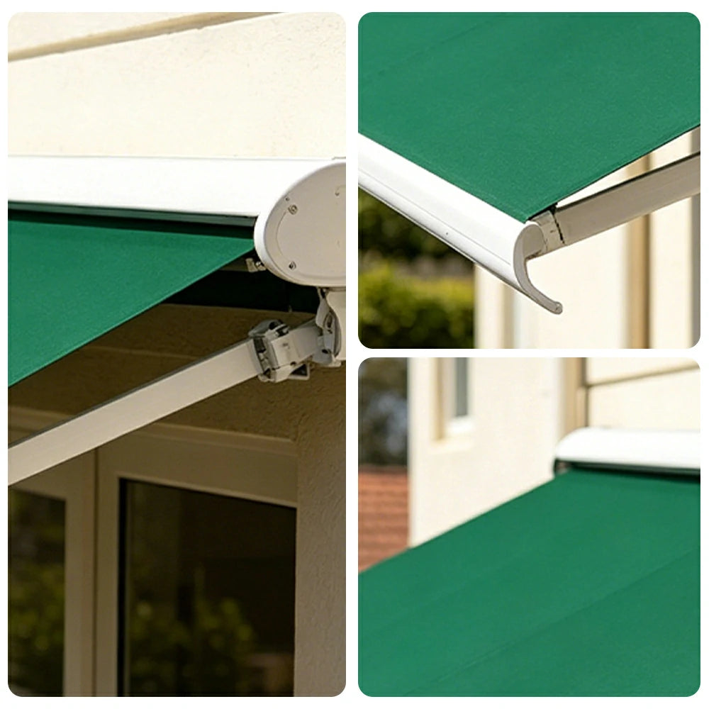 SOLARA Electric Retractable Awning White Frame Remote Control Waterproof Aluminium 300/400/500cm Patio Balcony Outdoor Use - Green