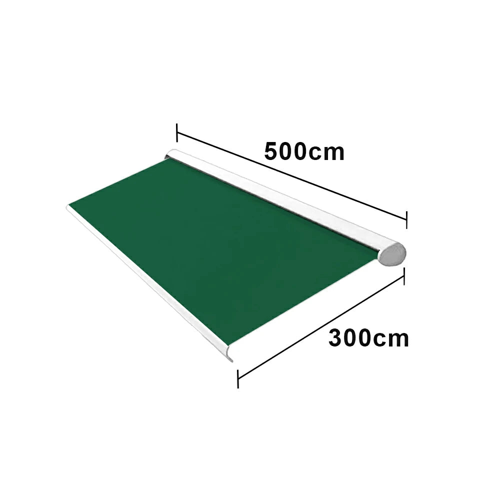SOLARA Electric Retractable Awning White Frame Remote Control Waterproof Aluminium 300/400/500cm Patio Balcony Outdoor Use - Green