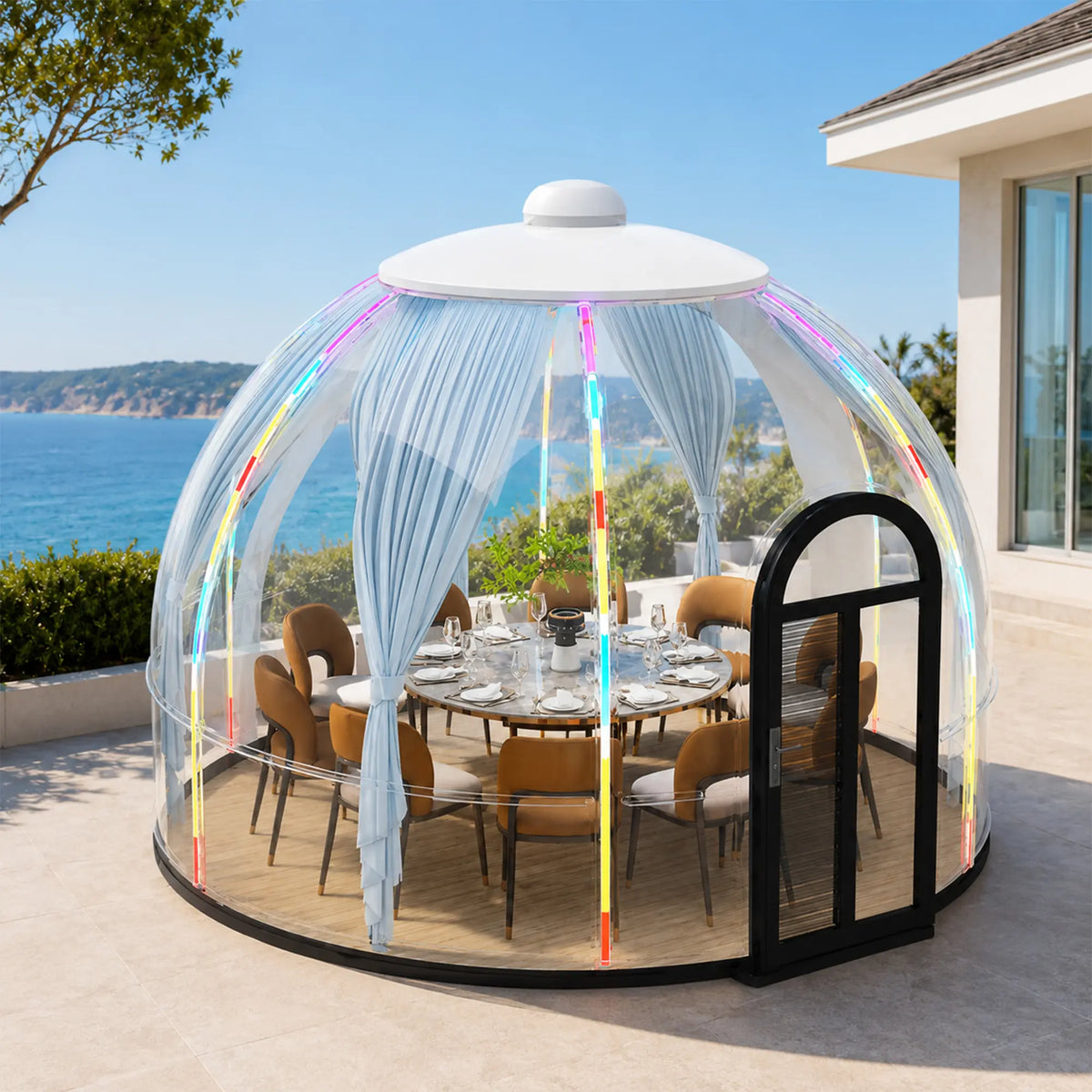 TREKKA Dome House Tent - Waterproof Transparent PVC Outdoor Gazebo with Steel Frame - 3.6m/4.2m Large Space for Garden Restaurant Resort - White & Transparent