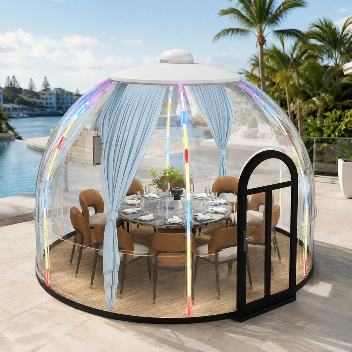 TREKKA Dome House Tent - Waterproof Transparent PVC Outdoor Gazebo with Steel Frame - 3.6m/4.2m Large Space for Garden Restaurant Resort - White & Transparent