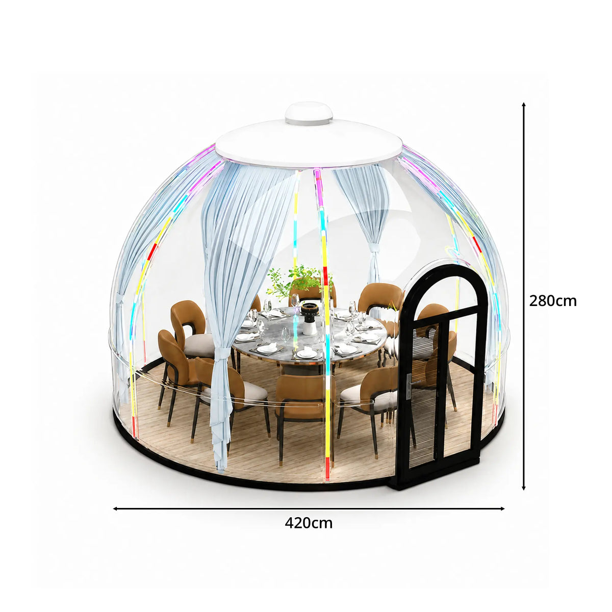 TREKKA Dome House Tent - Waterproof Transparent PVC Outdoor Gazebo with Steel Frame - 3.6m/4.2m Large Space for Garden Restaurant Resort - White & Transparent