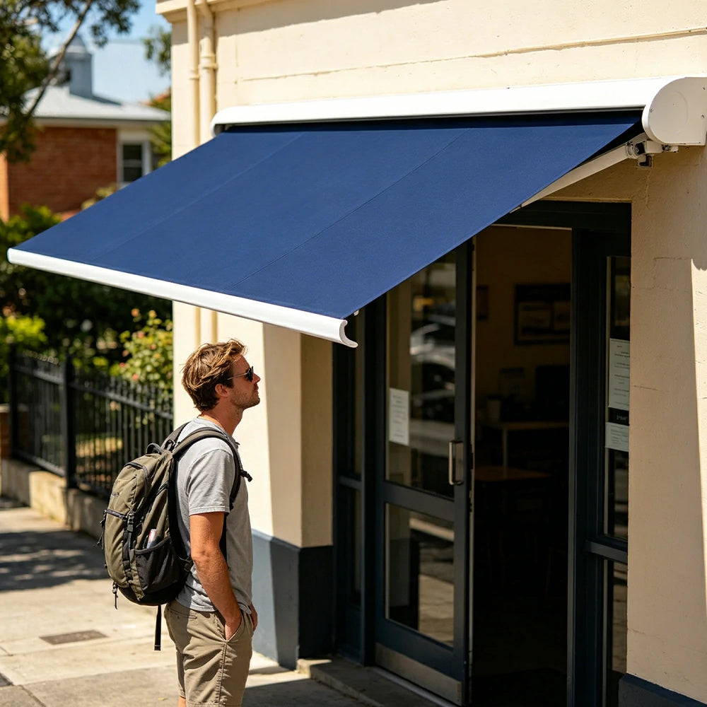 SOLARA Electric Retractable Awning White Frame Remote Control Waterproof Aluminium 300/400/500cm Patio Balcony Outdoor Use - Dark Blue