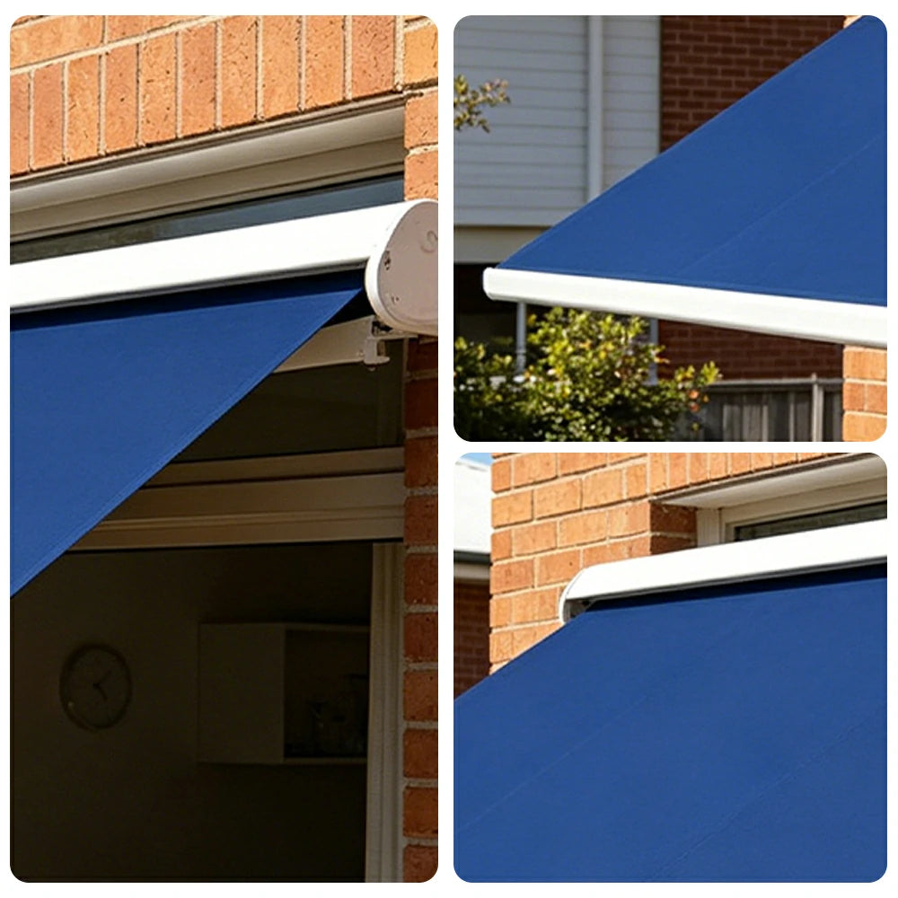 SOLARA Electric Retractable Awning White Frame Remote Control Waterproof Aluminium 300/400/500cm Patio Balcony Outdoor Use - Dark Blue