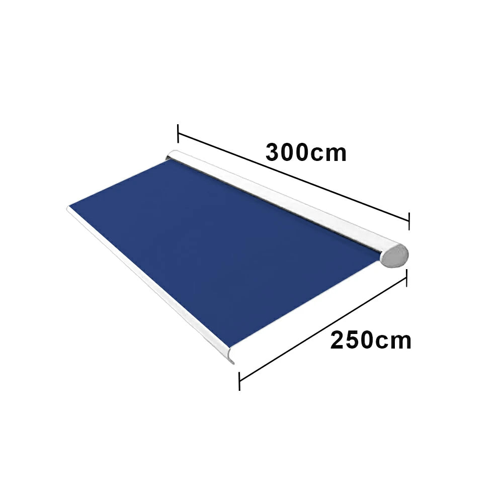 SOLARA Electric Retractable Awning White Frame Remote Control Waterproof Aluminium 300/400/500cm Patio Balcony Outdoor Use - Dark Blue
