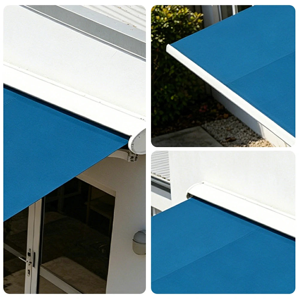 SOLARA Electric Retractable Awning White Frame Remote Control Waterproof Aluminium 300/400/500cm Patio Balcony Outdoor Use - Blue