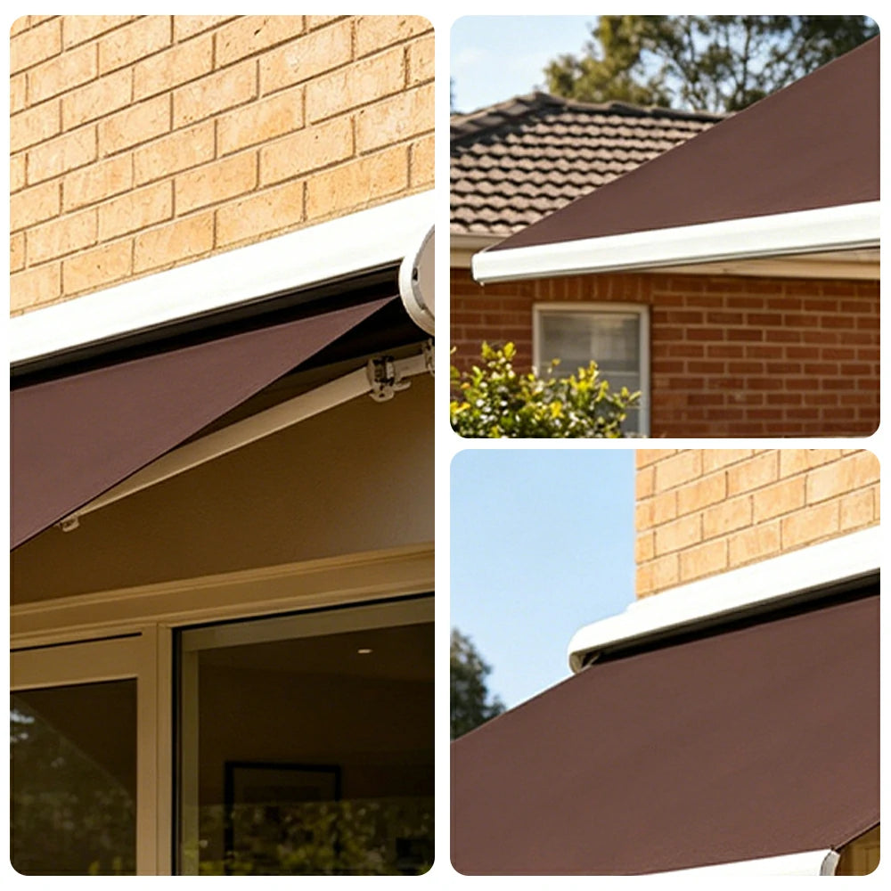SOLARA Electric Retractable Awning White Frame Remote Control Waterproof Aluminium 300/400/500cm Patio Balcony Outdoor Use - Brown