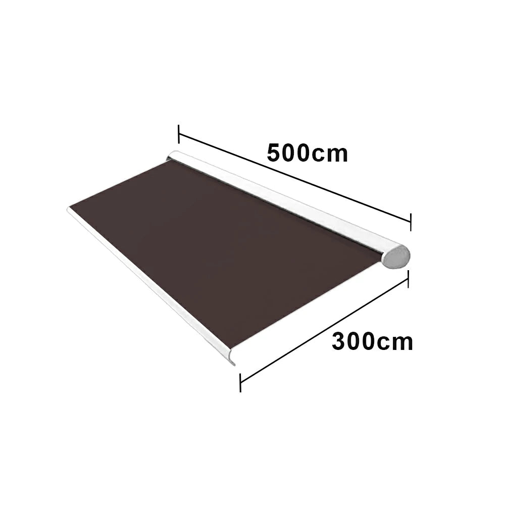 SOLARA Electric Retractable Awning White Frame Remote Control Waterproof Aluminium 300/400/500cm Patio Balcony Outdoor Use - Brown