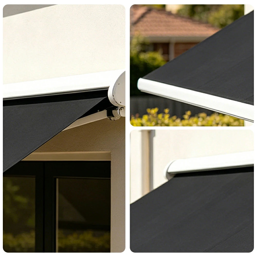 SOLARA Electric Retractable Awning White Frame Remote Control Waterproof Aluminium 300/400/500cm Patio Balcony Outdoor Use - Black