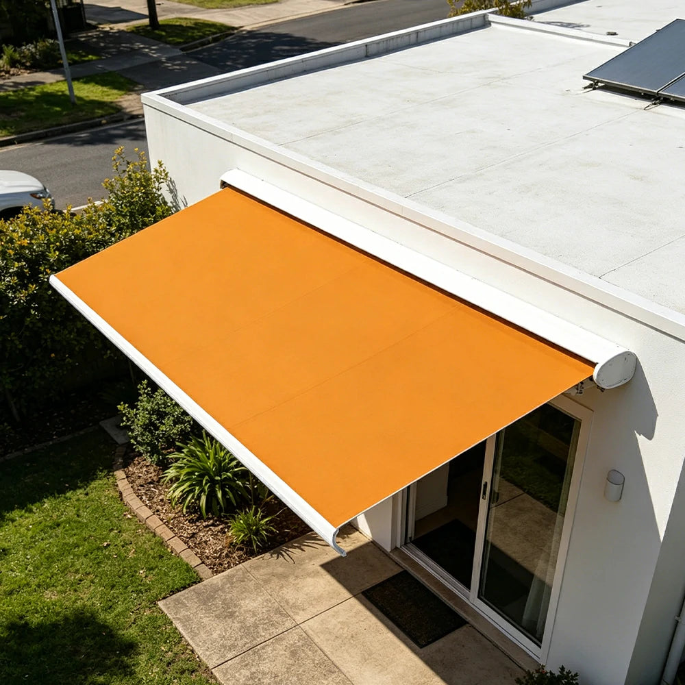 SOLARA Electric Retractable Awning White Frame Remote Control Waterproof Aluminium 300/400/500cm Patio Balcony Outdoor Use - Orange