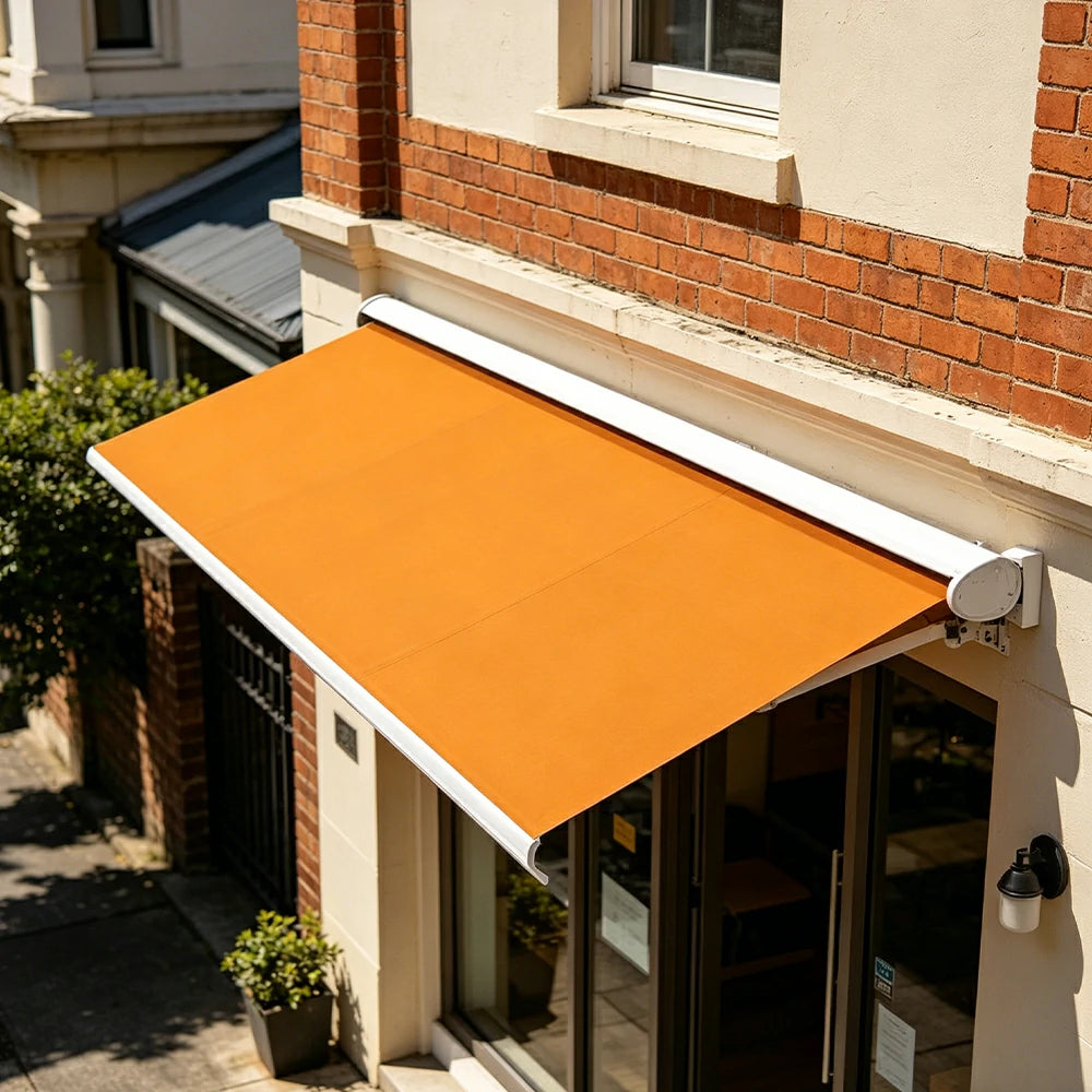 SOLARA Electric Retractable Awning White Frame Remote Control Waterproof Aluminium 300/400/500cm Patio Balcony Outdoor Use - Orange