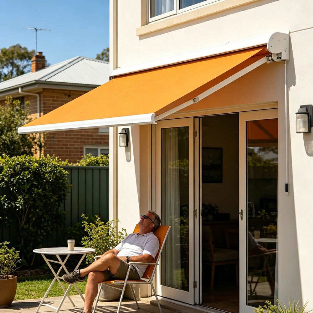 SOLARA Electric Retractable Awning White Frame Remote Control Waterproof Aluminium 300/400/500cm Patio Balcony Outdoor Use - Orange