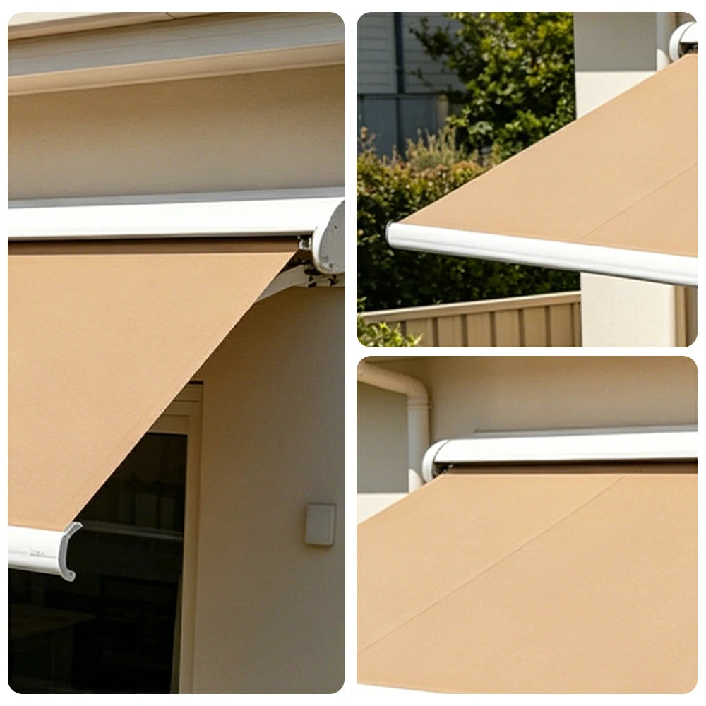 SOLARA Electric Retractable Awning White Frame Remote Control Waterproof Aluminium 300/400/500cm Patio Balcony Outdoor Use - Khaki