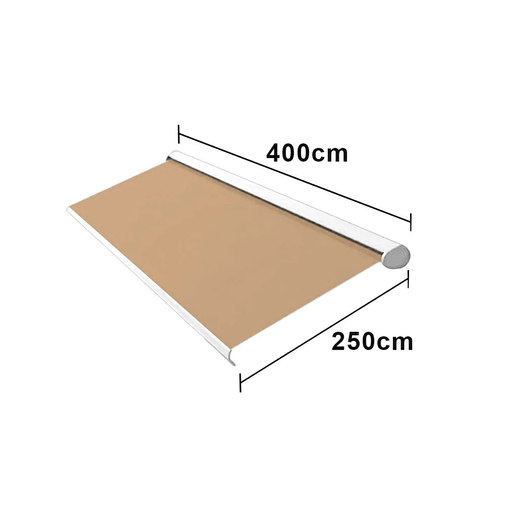 SOLARA Electric Retractable Awning White Frame Remote Control Waterproof Aluminium 300/400/500cm Patio Balcony Outdoor Use - Khaki