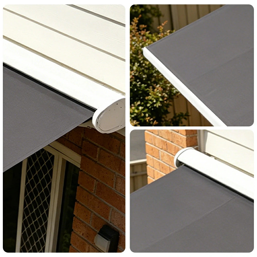 SOLARA Electric Retractable Awning White Frame Remote Control Waterproof Aluminium 300/400/500cm Patio Balcony Outdoor Use - Dark Grey