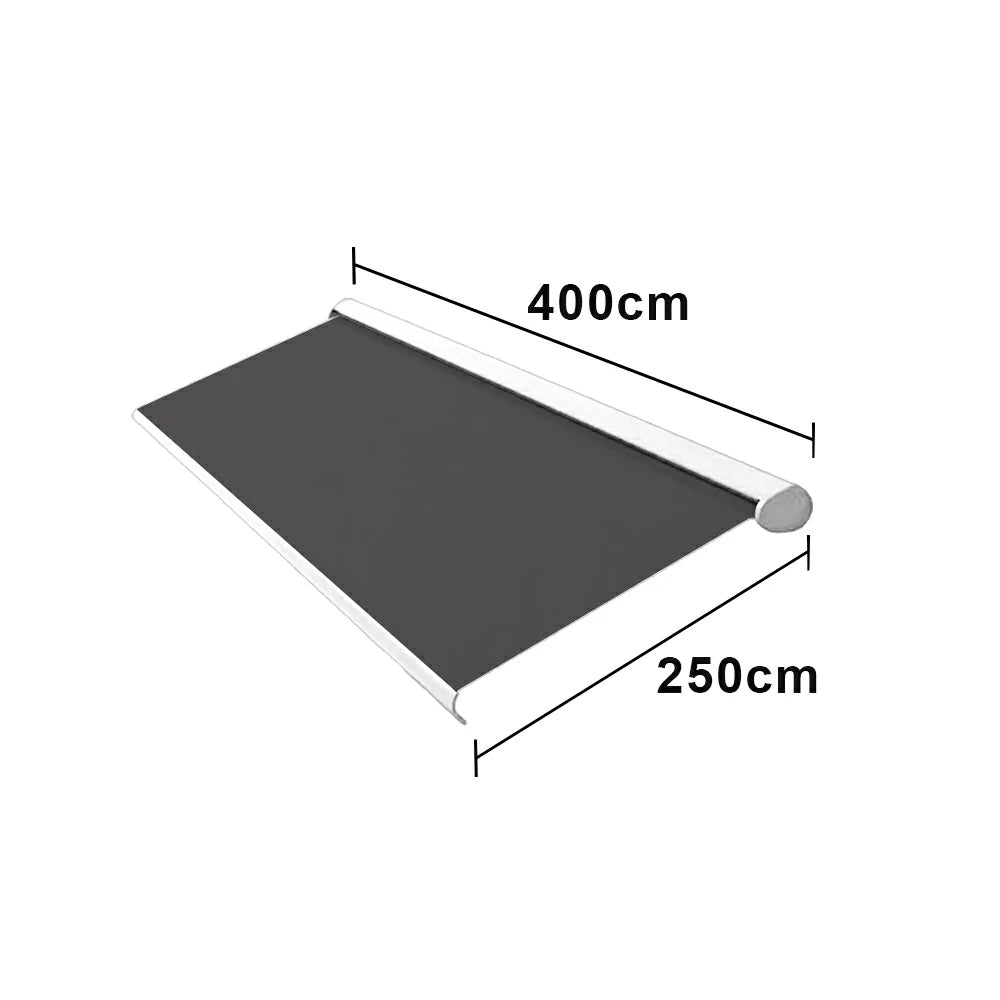 SOLARA Electric Retractable Awning White Frame Remote Control Waterproof Aluminium 300/400/500cm Patio Balcony Outdoor Use - Dark Grey