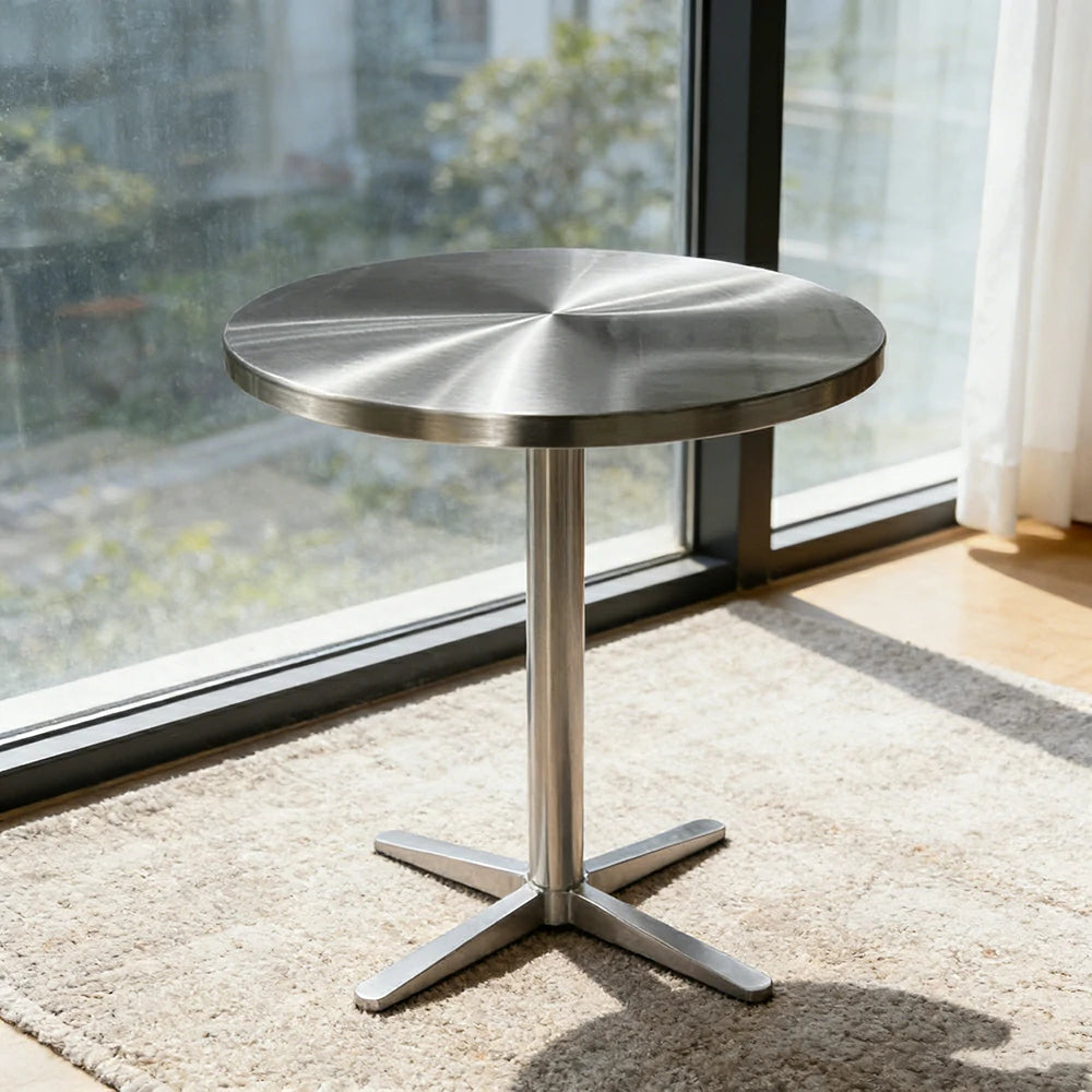 SOLARA Stainless Steel Thick Edge Round Table Heavy Duty Stable Frame Multi-Size 50/60/80cm for Kitchen Café Dining