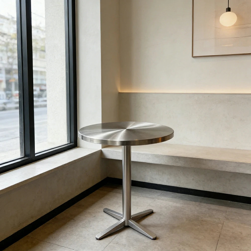 SOLARA Stainless Steel Thick Edge Round Table Heavy Duty Stable Frame Multi-Size 50/60/80cm for Kitchen Café Dining