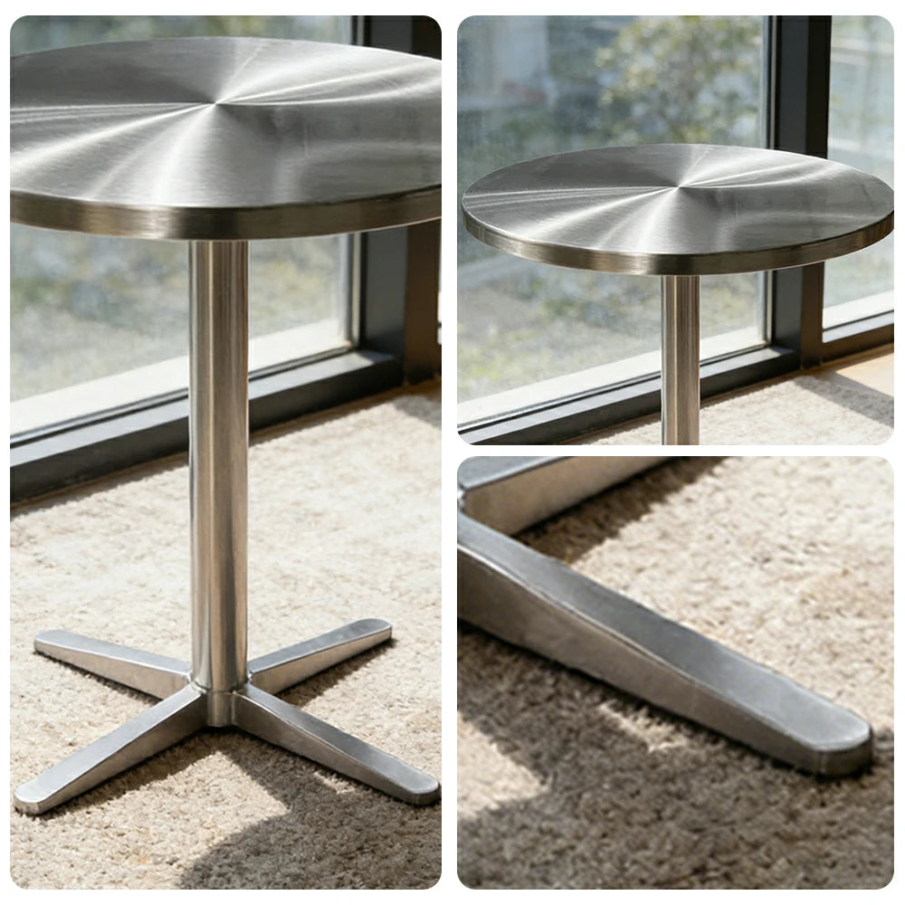 SOLARA Stainless Steel Thick Edge Round Table Heavy Duty Stable Frame Multi-Size 50/60/80cm for Kitchen Café Dining
