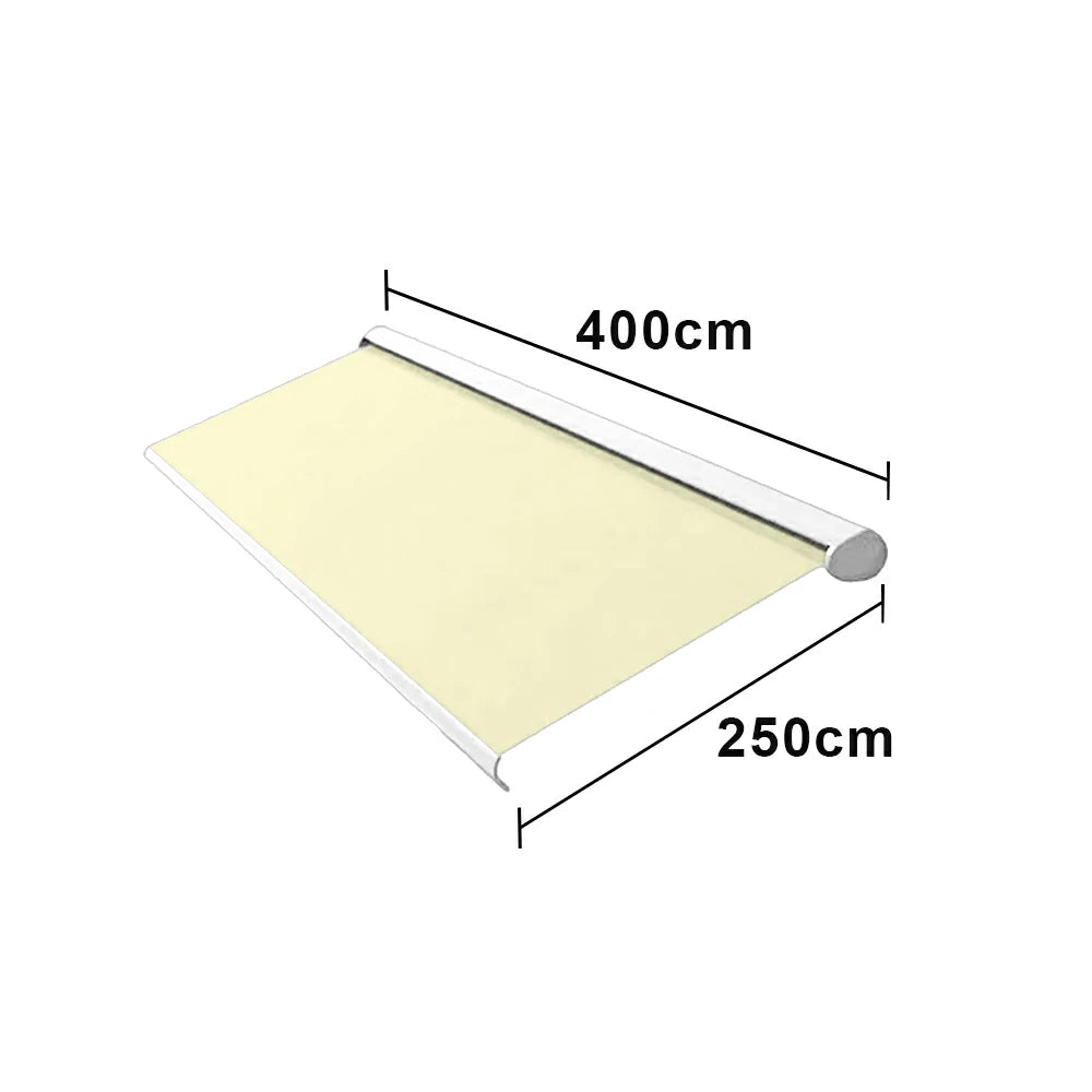 SOLARA Electric Retractable Awning White Frame Remote Control Waterproof Aluminium 300/400/500cm Patio Balcony Outdoor Use - Beige