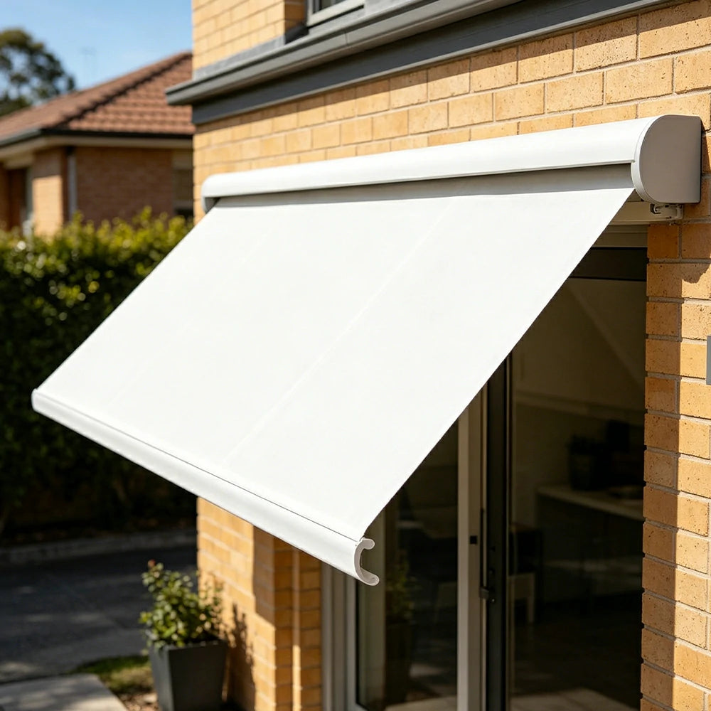 SOLARA Electric Retractable Awning White Frame Remote Control Waterproof Aluminium 300/400/500cm Patio Balcony Outdoor Use - White