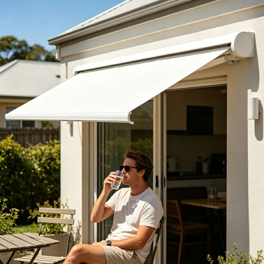 SOLARA Electric Retractable Awning White Frame Remote Control Waterproof Aluminium 300/400/500cm Patio Balcony Outdoor Use - White
