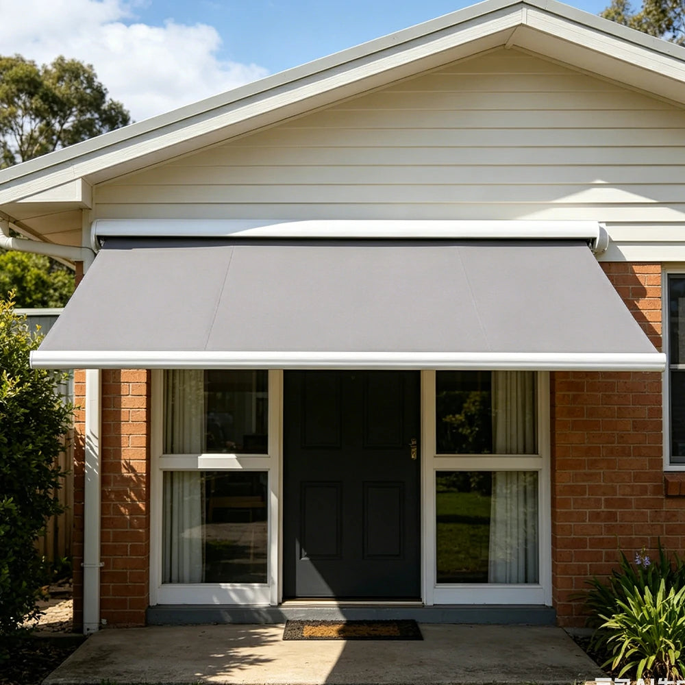 SOLARA Electric Retractable Awning White Frame Remote Control Waterproof Aluminium 300/400/500cm Patio Balcony Outdoor Use - Grey