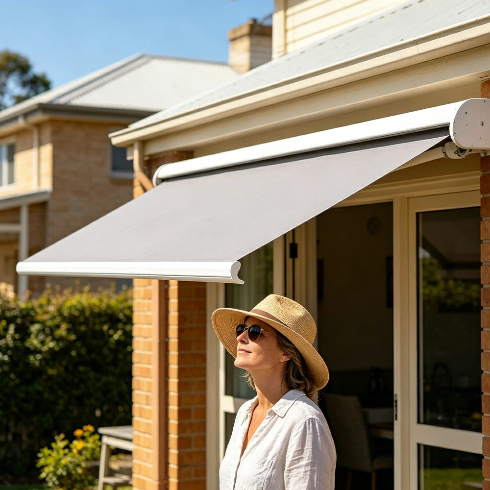 SOLARA Electric Retractable Awning White Frame Remote Control Waterproof Aluminium 300/400/500cm Patio Balcony Outdoor Use - Grey