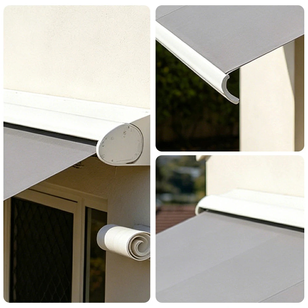 SOLARA Electric Retractable Awning White Frame Remote Control Waterproof Aluminium 300/400/500cm Patio Balcony Outdoor Use - Grey