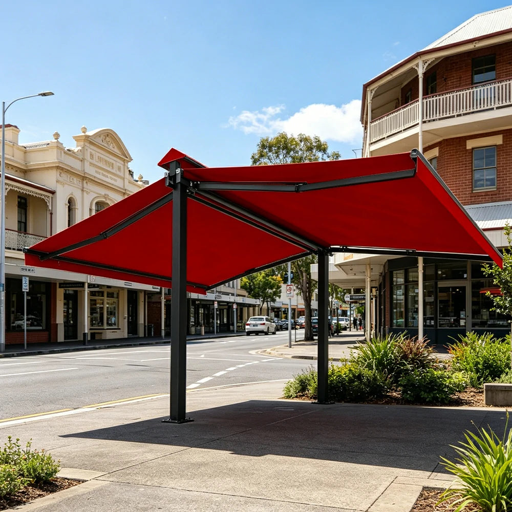 SOLARA Double Folding Awning Large Shade Waterproof Aluminium Frame 300/400/500cm Patio Cafe Backyard Use - Red