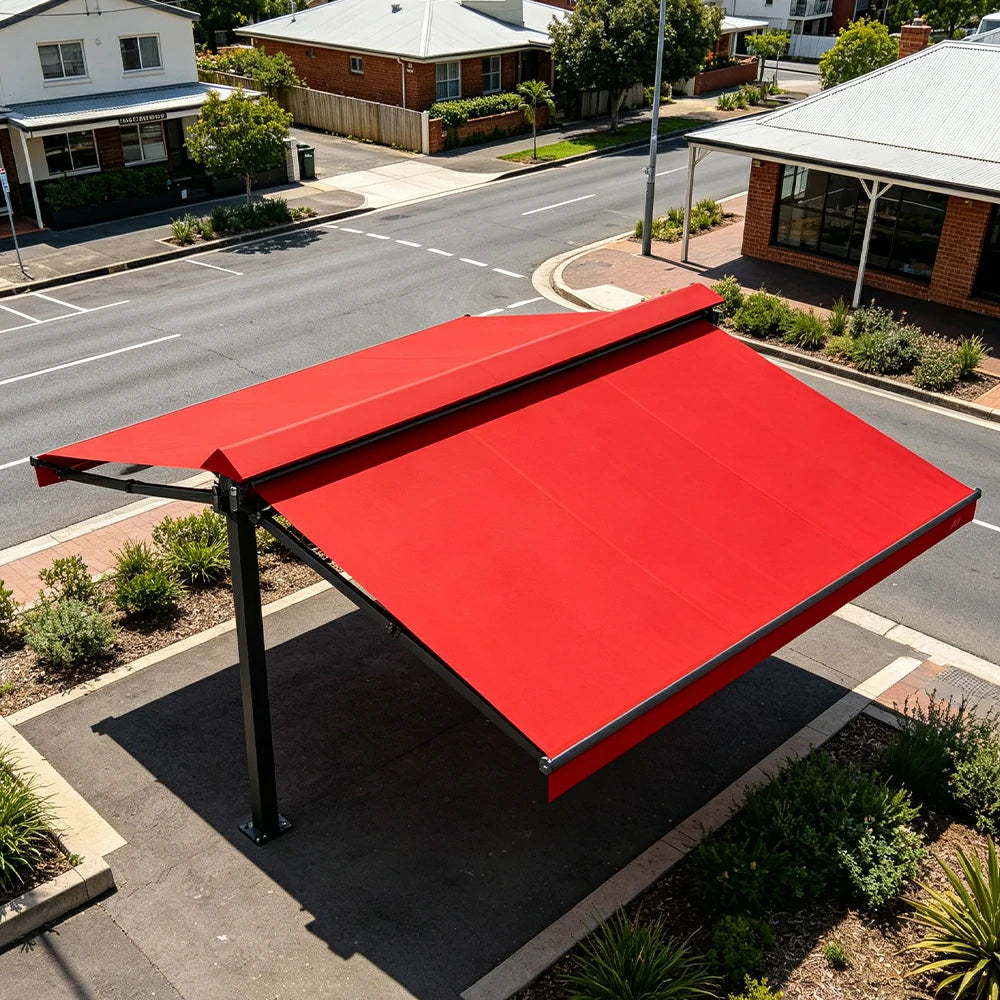SOLARA Double Folding Awning Large Shade Waterproof Aluminium Frame 300/400/500cm Patio Cafe Backyard Use - Red