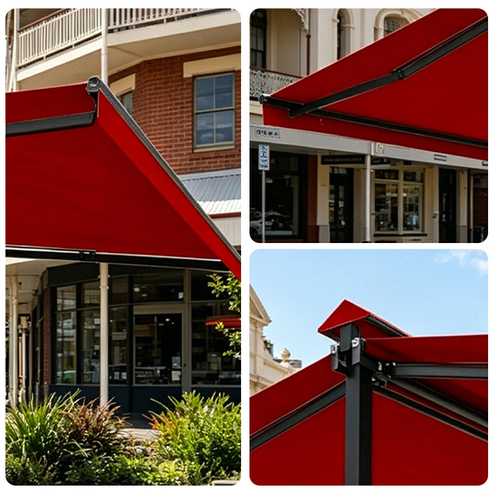 SOLARA Double Folding Awning Large Shade Waterproof Aluminium Frame 300/400/500cm Patio Cafe Backyard Use - Red