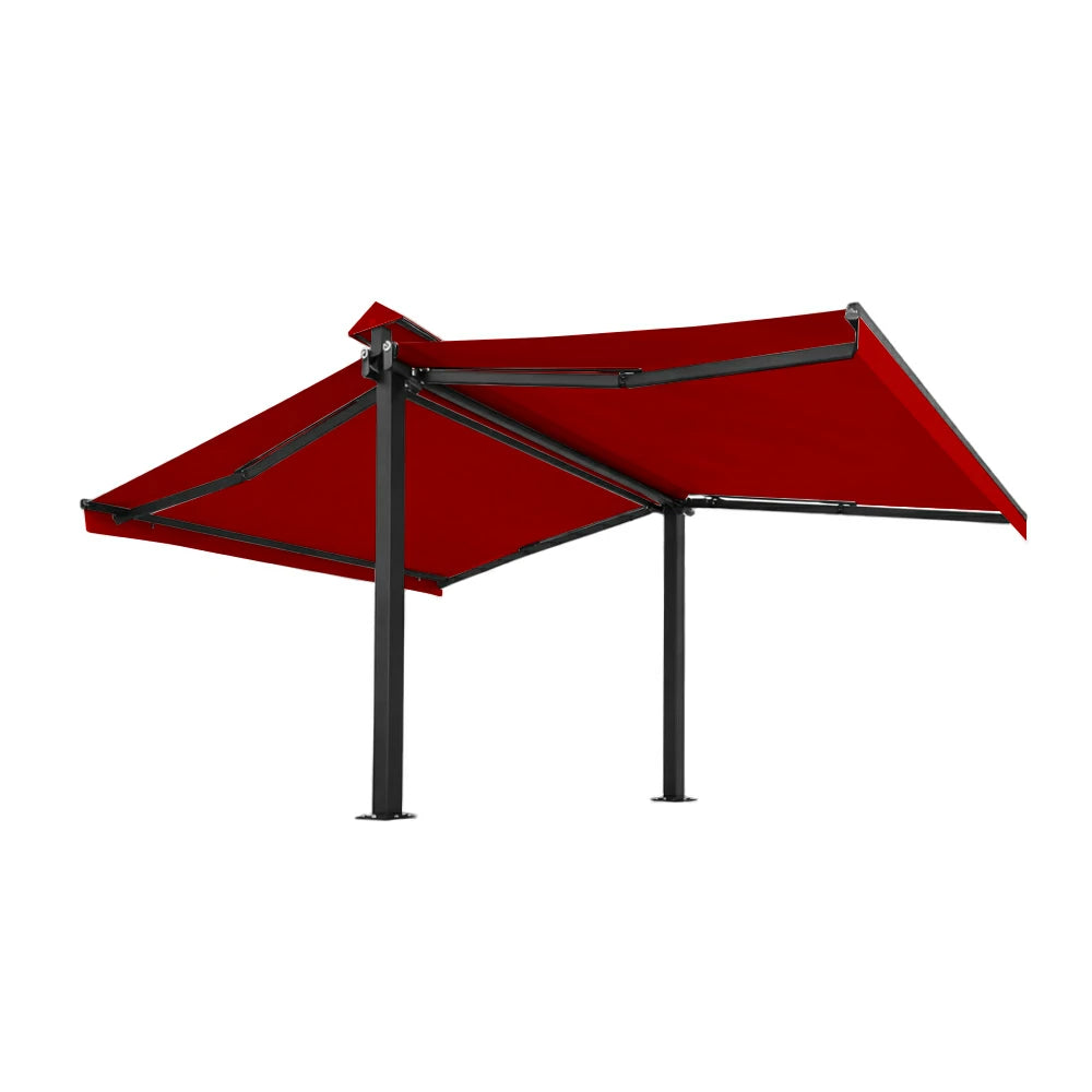 SOLARA Double Folding Awning Large Shade Waterproof Aluminium Frame 300/400/500cm Patio Cafe Backyard Use - Red