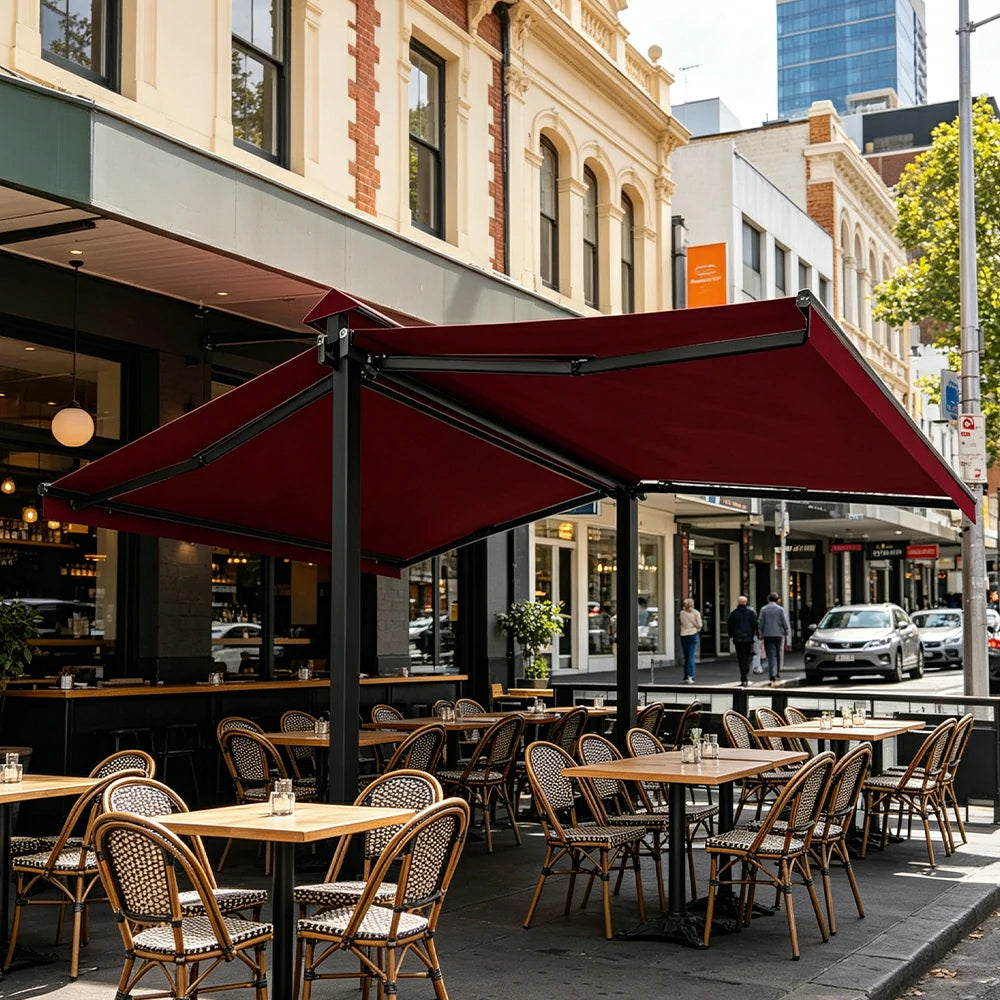 SOLARA Double Folding Awning Large Shade Waterproof Aluminium Frame 300/400/500cm Patio Cafe Backyard Use - Wine