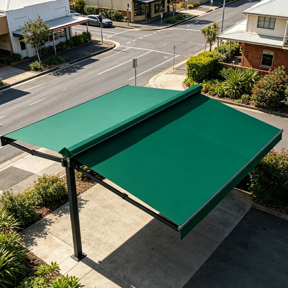 SOLARA Double Folding Awning Large Shade Waterproof Aluminium Frame 300/400/500cm Patio Cafe Backyard Use - Dark Green