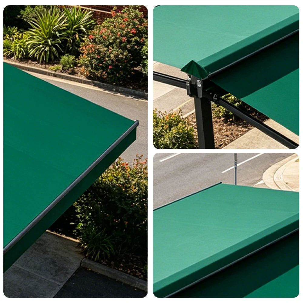 SOLARA Double Folding Awning Large Shade Waterproof Aluminium Frame 300/400/500cm Patio Cafe Backyard Use - Dark Green